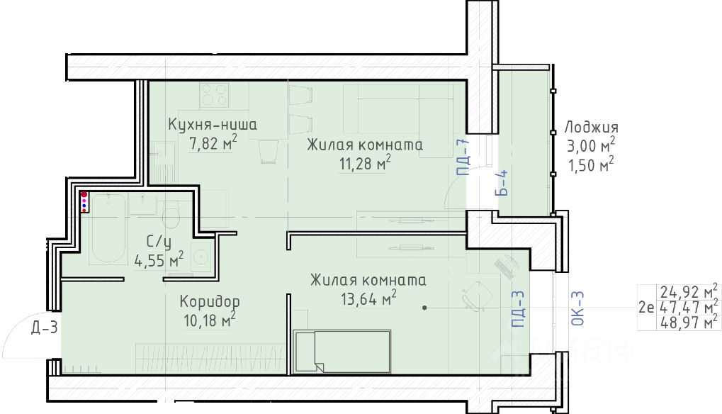 планировка квартиры 49 м2
